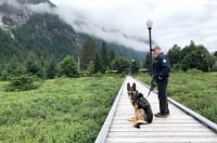 Wyatt and Jim on boardwalk at Hyder, Alaska