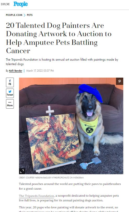 2022 Tripawds Dog Art Auction People Magazine Article