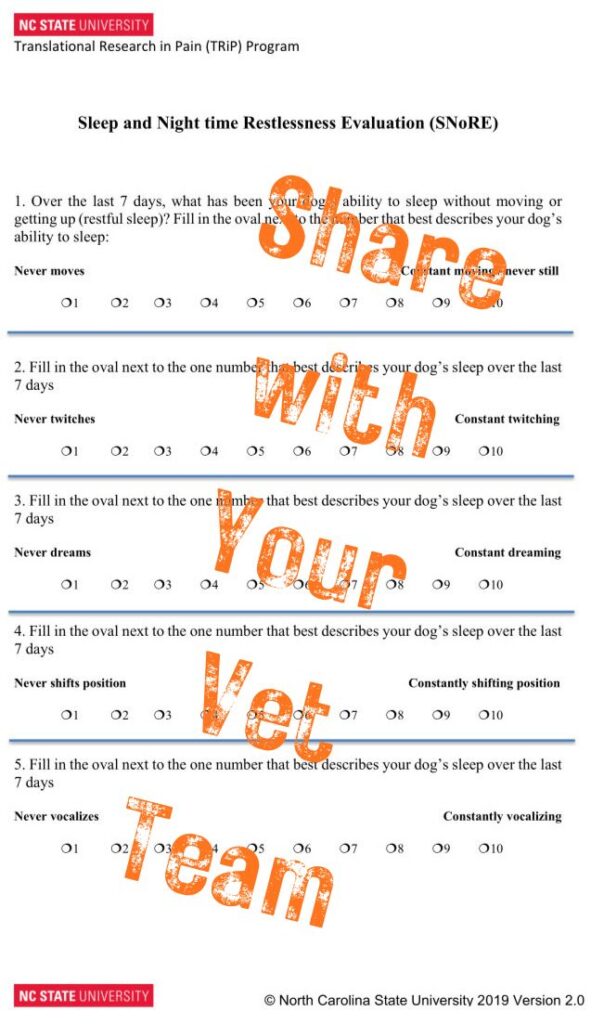 SNoRE Score Chart for Veterinarians and Pet Parents