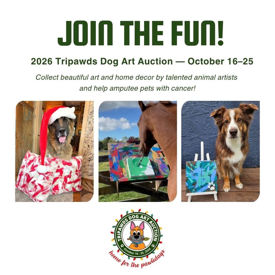 Tripawds dog art auction artists