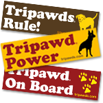 tripawds three legged dog bumper stickers