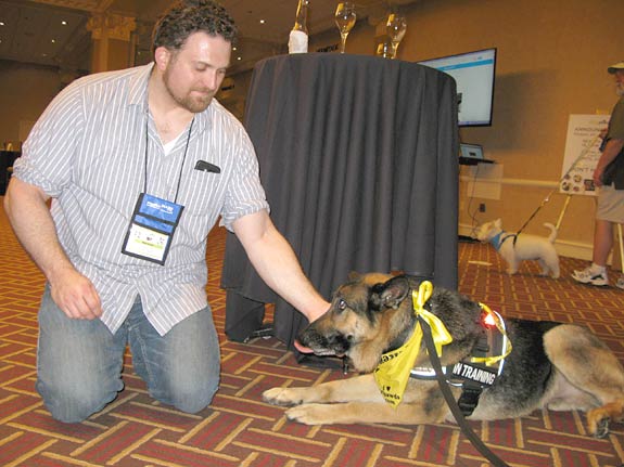 Matt from Embrace with Tripawds Spokesdog Wyatt Ray