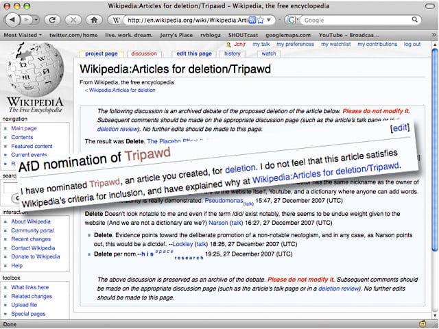 Deleted Wikipedia Tripawds Article