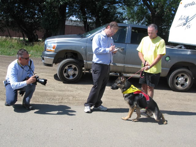 Wyatt and Jim Meet the Press at Longmont Tripawd Party
